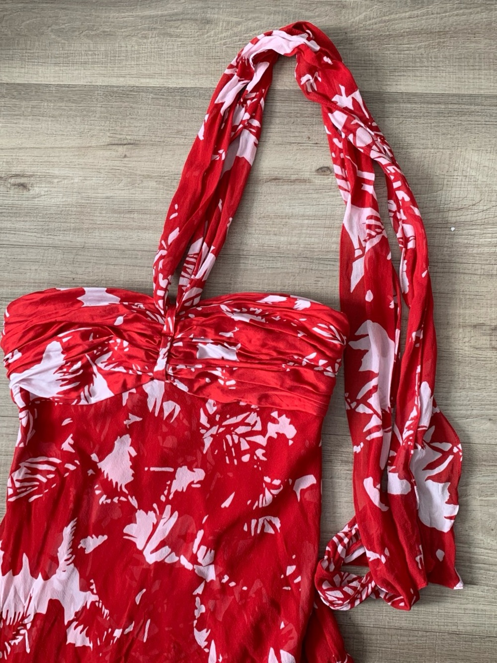 Donna Ricco Red Silk Floral Midi Dress